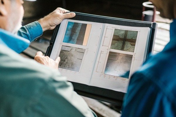 Inspecting technical blueprints in factory (ID#2)