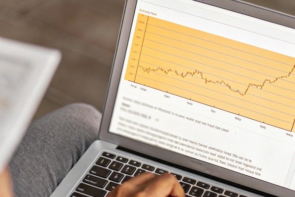 Person analyzing stock chart on laptop (ID#5)