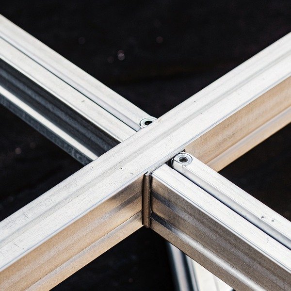 Close-up of metal frame joint construction (ID#1)