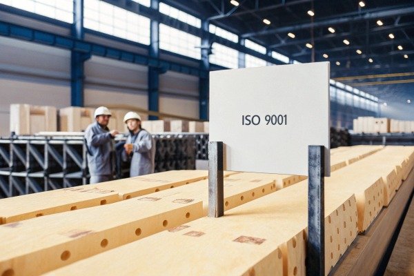 Panneau ISO 9001 avec des ouvriers en arrière-plan (ID#5)