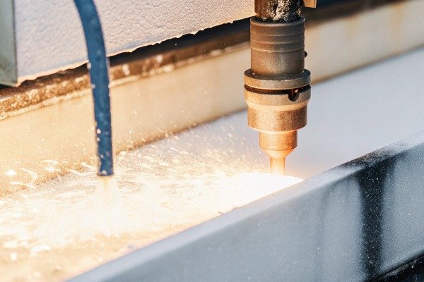 Waterjet cutting metal with sparks (ID#2)