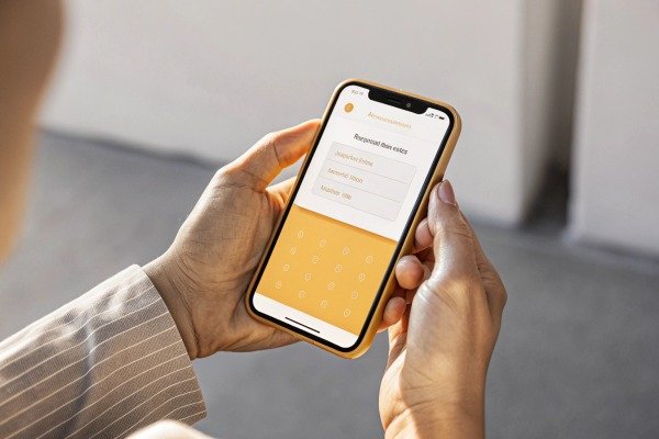 Person holding smartphone with app screen visible (ID#5)