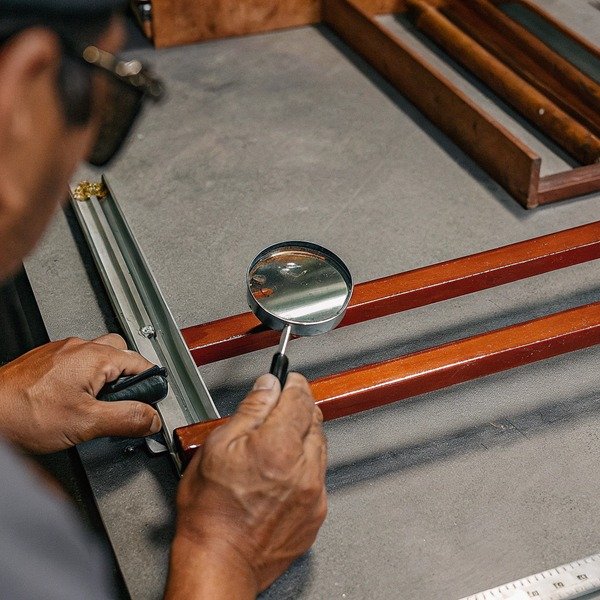 Осмотр металлического каркаса с помощью лупы (ID#1)