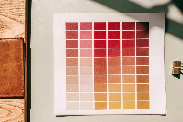 Color swatch chart on desk with sunlight (ID#4)