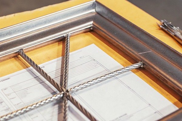 Metal frame and construction blueprint close-up (ID#5)