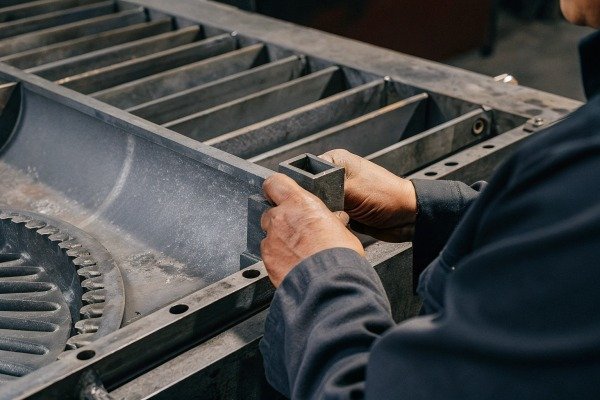 Hands assembling metal parts on machinery (ID#3)