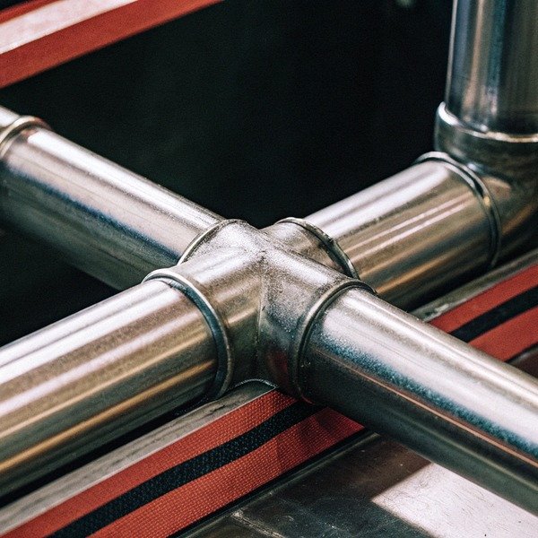 Close-up of metal pipe joint in industrial setting (ID#1)