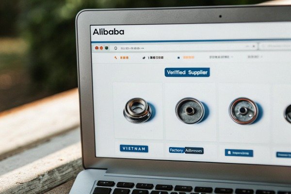 Laptop screen showing Alibaba verified supplier page (ID#2)