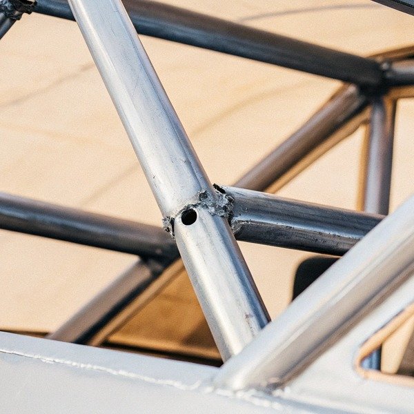 Close-up of metal frame welding joint (ID#1)