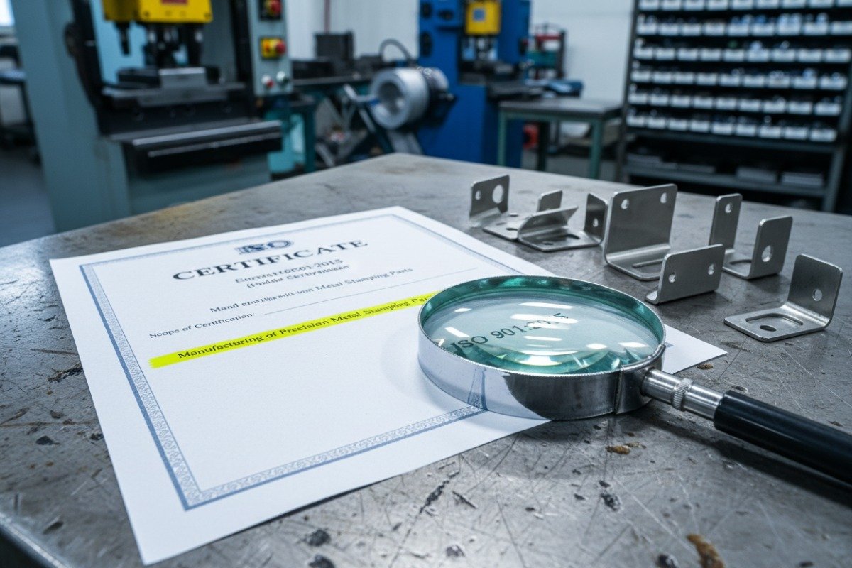 Macro photograph of precision metal stamping parts meeting ISO 9001 quality management system standards (ID#3)