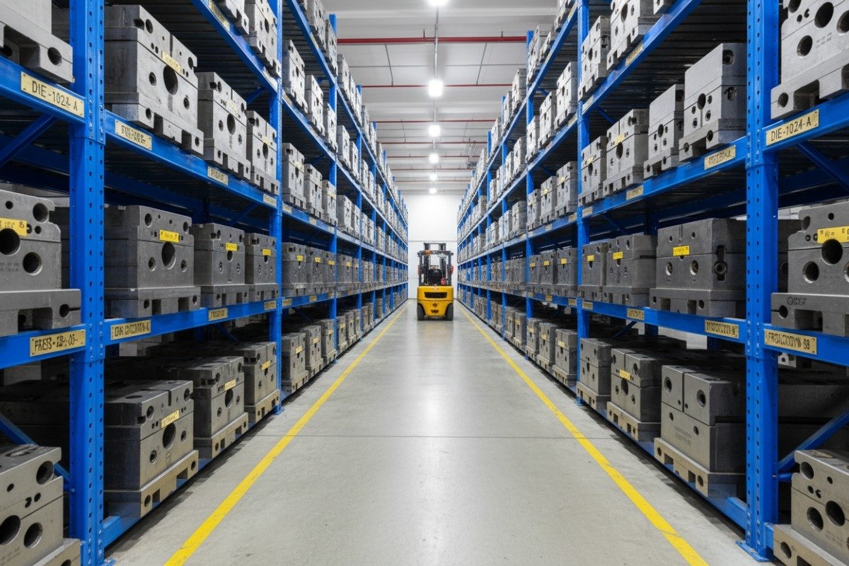 Tooling and Mold Storage Organized climate controlled mold storage area for progressive die tooling and maintenance (ID#4)