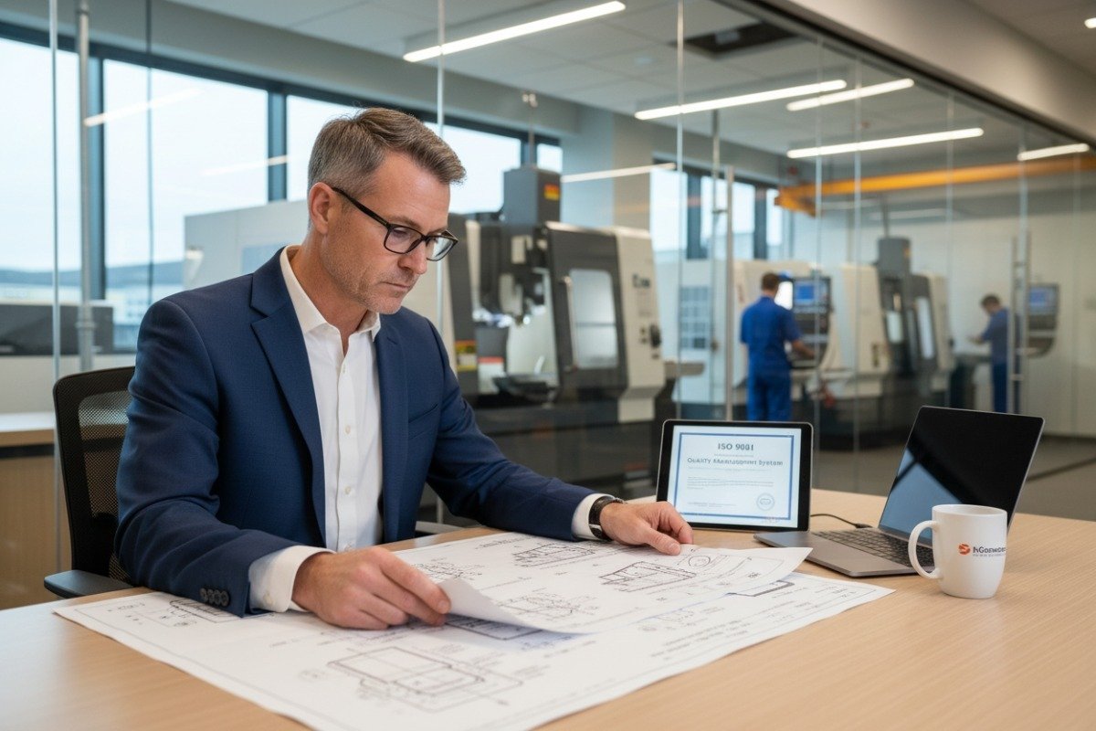 Professional manager evaluating a reliable precision parts manufacturer for sourcing and production (ID#1)