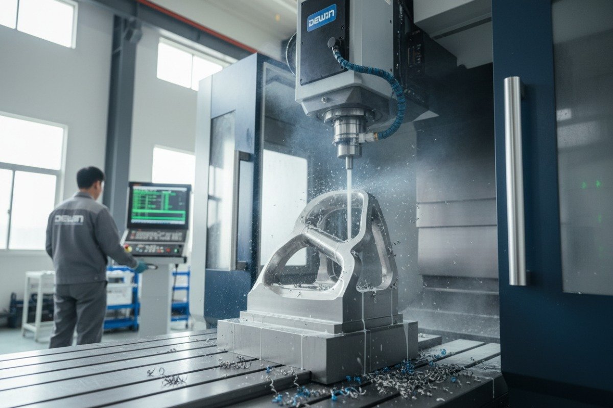 High-end 5-axis CNC milling machine producing complex parts with tight tolerances (ID#2)