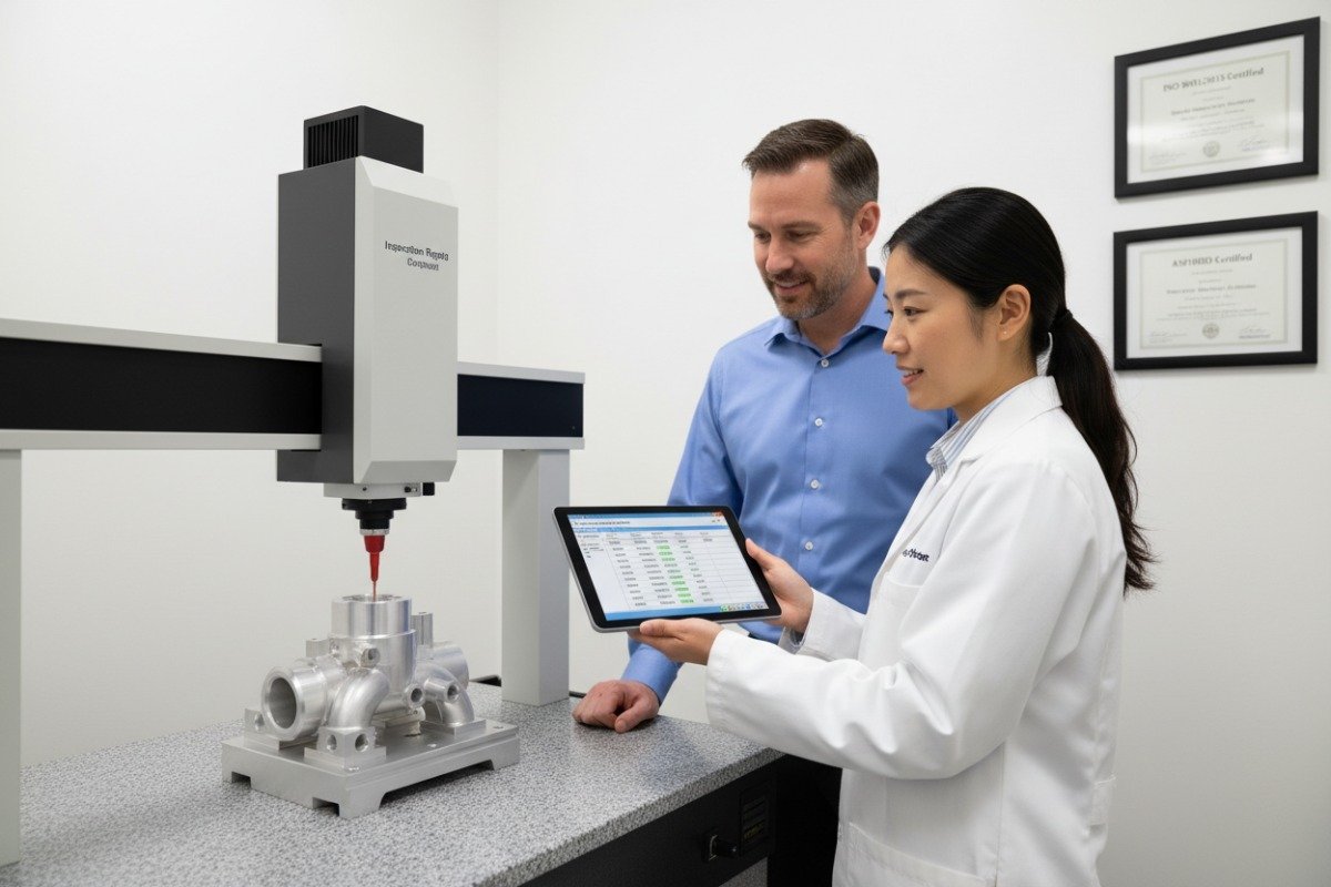 Professional engineer performing CMM inspection to ensure quality control with a precision machining partner (ID#2)