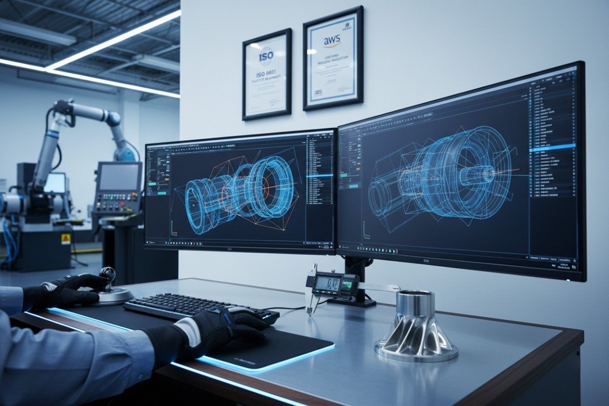 Engineering prototype on a desk showing CAD proficiency for custom metal fabrication projects (ID#2)
