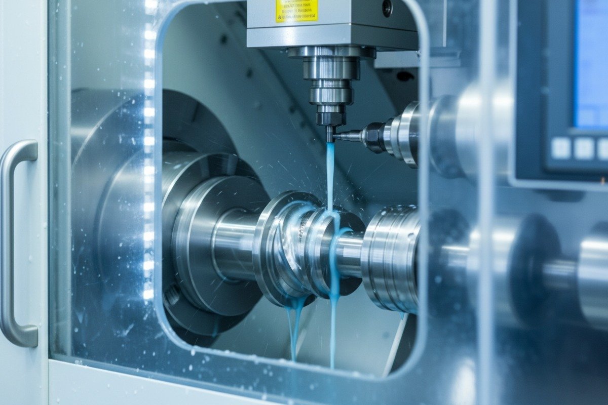 High-speed multi-axis CNC lathe machining an intricate part with high precision (ID#2)