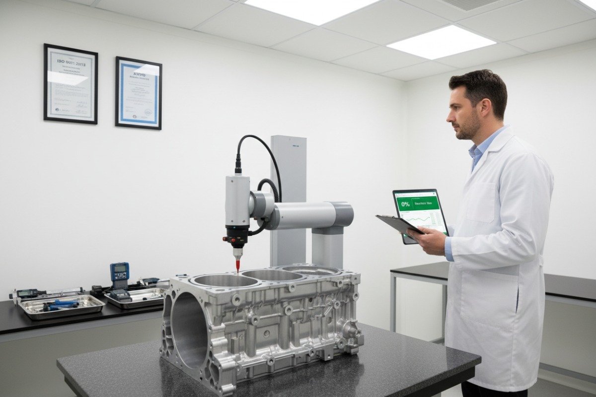 Professional auditor inspecting quality certifications and management systems in a precision manufacturing facility (ID#2)