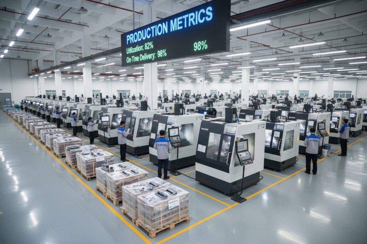 Modern industrial floor showing production capacity and digital tracking for project timelines (ID#3)