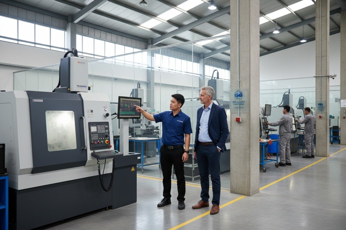 Professional engineer manager overseeing quality management systems in a modern manufacturing facility (ID#3)