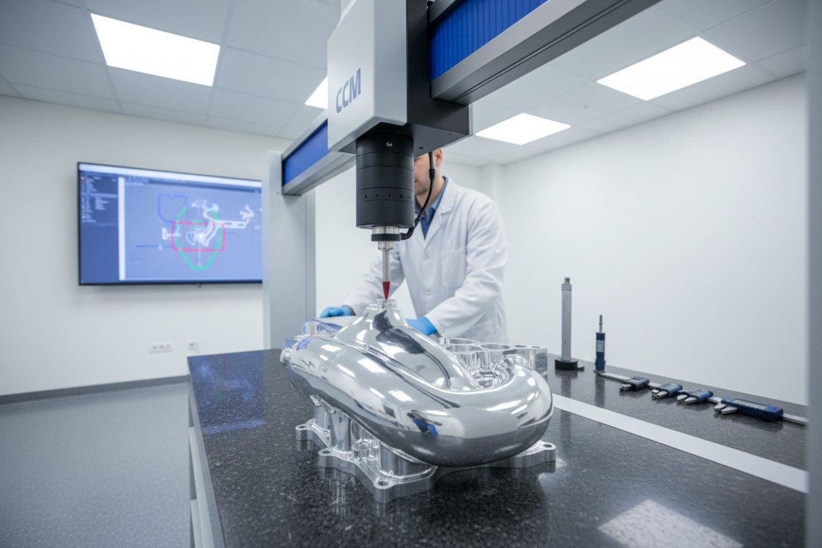 Quality control measuring probe checking specifications of made-to-print components in a laboratory (ID#3)