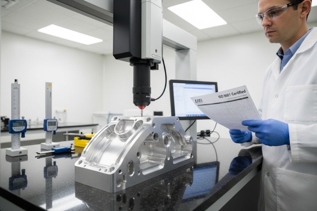 Precision CMM probe measuring parts in a temperature-controlled quality control laboratory (ID#4)