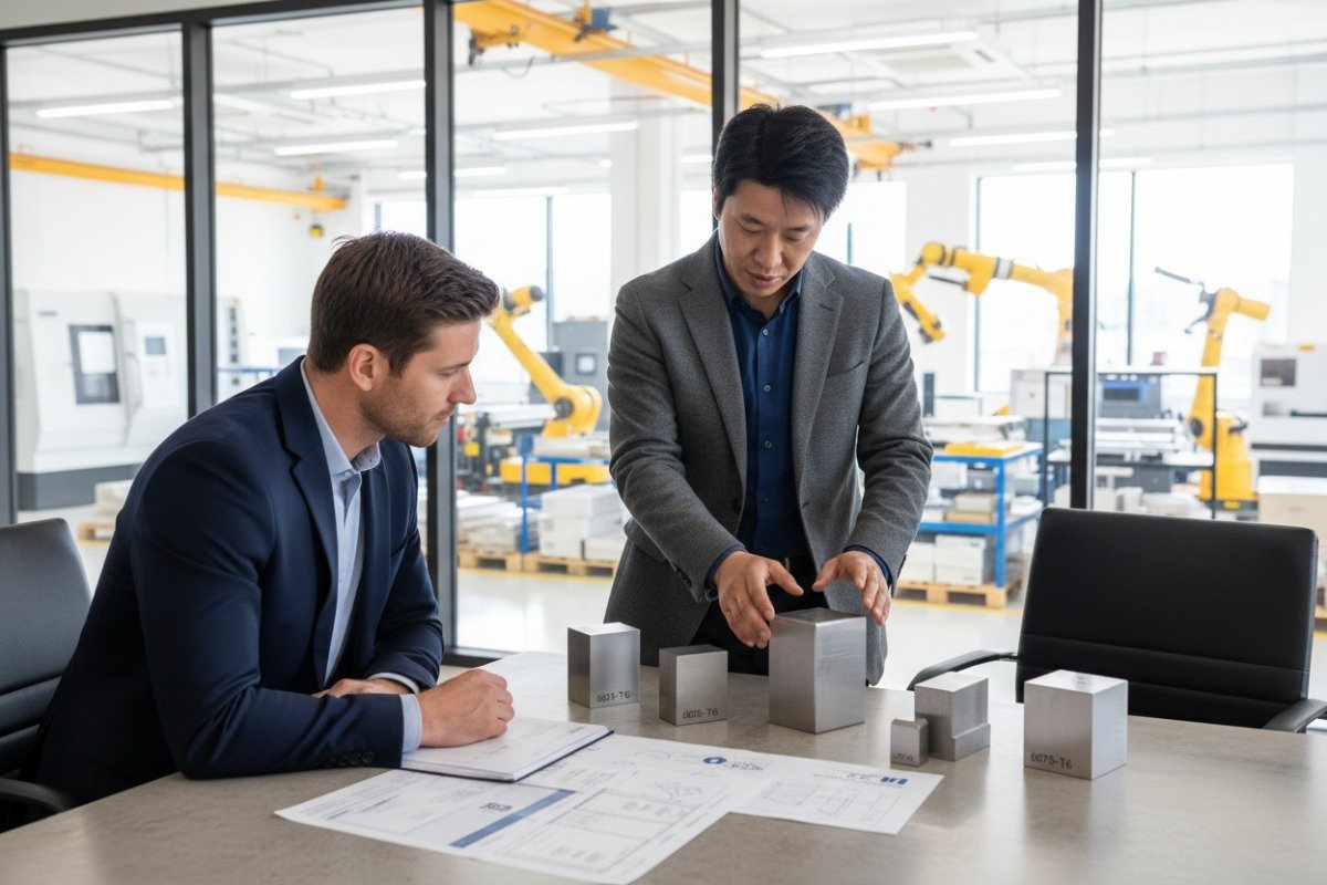 Aluminum Alloy Machining Expertise Professional engineer discussing technical specifications and alloy selection for aluminum machining projects (ID#4)