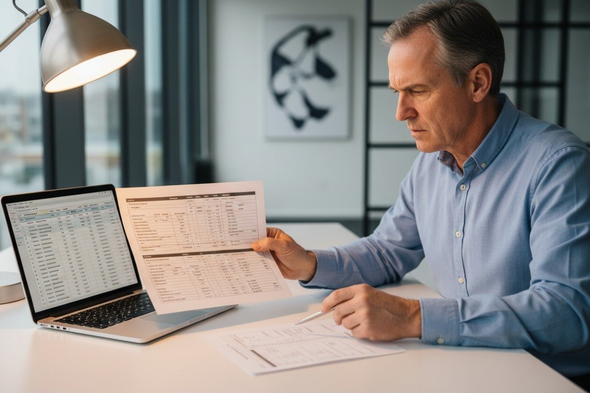 Reviewing CNC Machining Quotes Senior purchasing manager reviewing CNC machining quotes to identify red flags and pricing inconsistencies (ID#5)