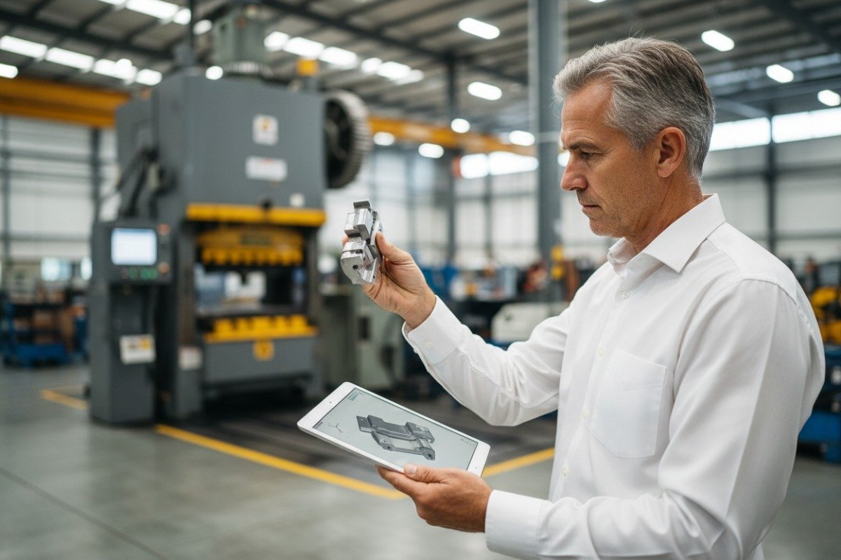 Professional manager evaluating metal stamping manufacturer capabilities and quality certifications for sourcing (ID#1)