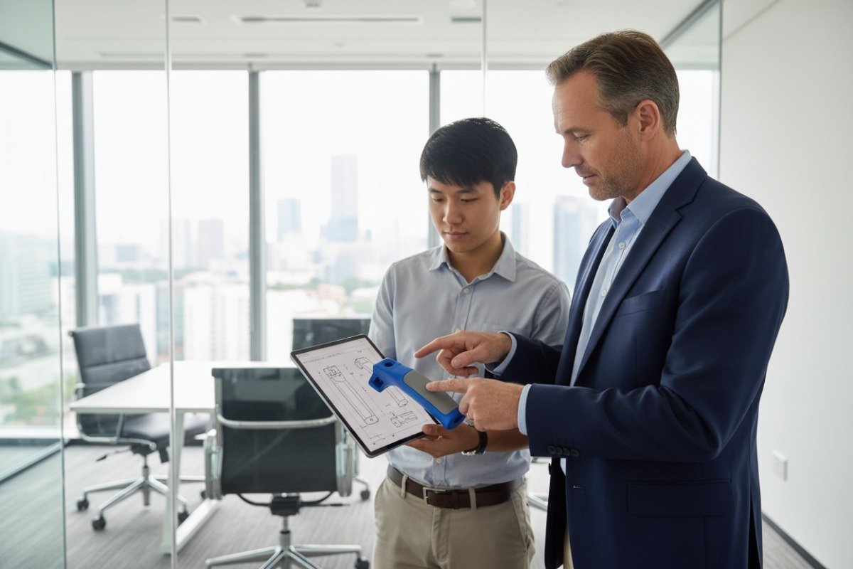 Professional evaluating custom plastic parts and overmolding services for quality and design expertise (ID#1)