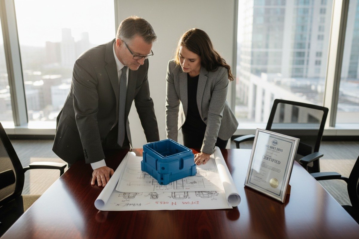 Polished wooden conference table representing professional injection molding service selection for business growth (ID#1)