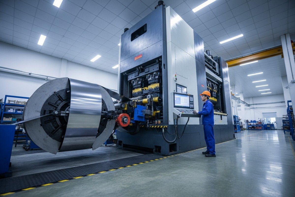 Massive 300-ton high-speed press showing technical capabilities for multi-station progressive stamping (ID#2)