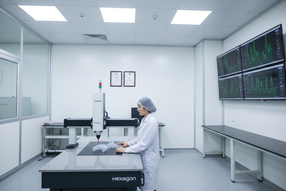 Quality Standards and Certifications High angle view of manufacturing quality control and ISO certified measuring equipment in factory (ID#2)