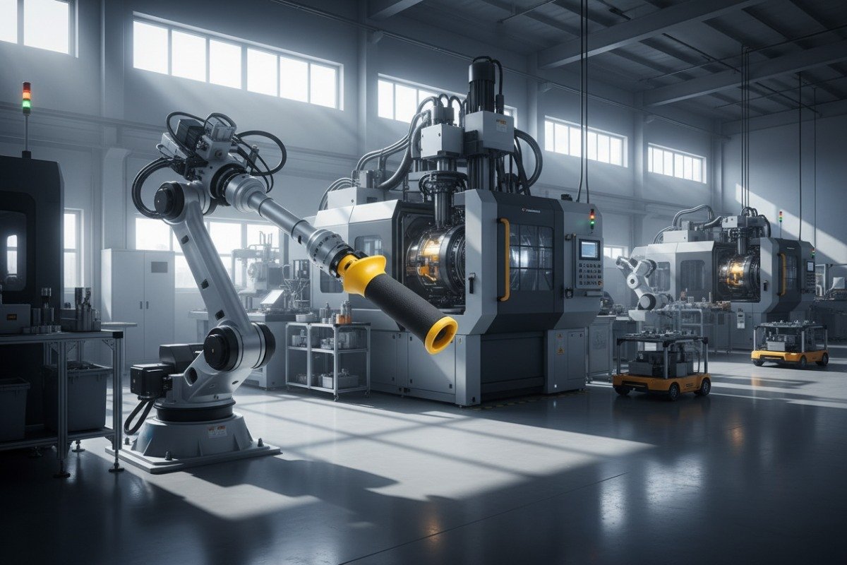 Automated manufacturing floor showing efficient two shot injection molding reducing production costs (ID#2)