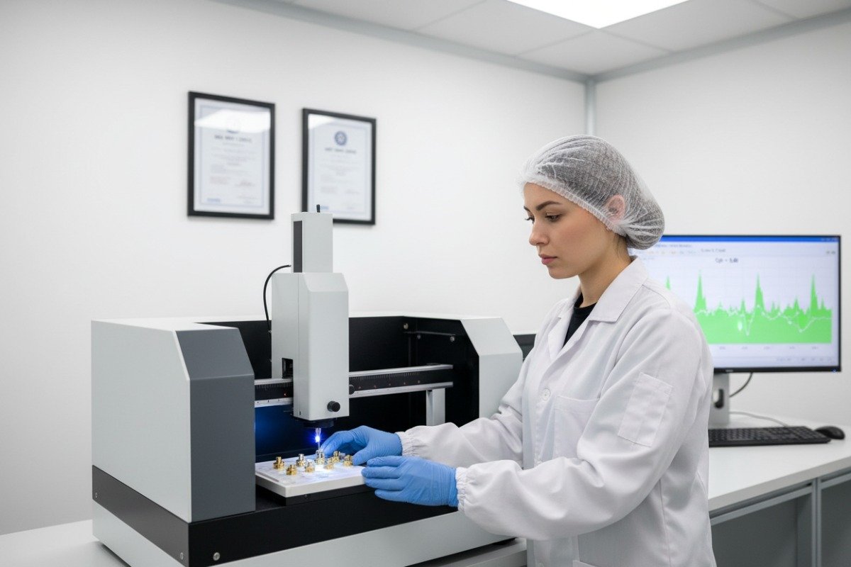 Quality control laboratory ensuring precision stamping standards and statistical process control for manufacturing (ID#2)