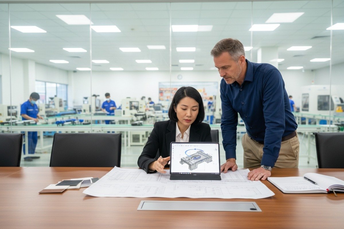 Un responsable professionnel évalue un partenaire fiable pour les exigences d'un projet de moulage par injection en petite série (ID#2)