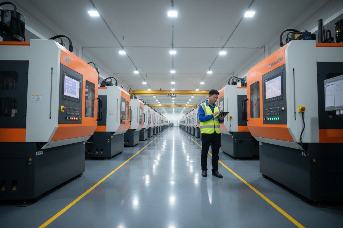 High-capacity injection molding machines on a digital production floor for high-volume manufacturing (ID#3)