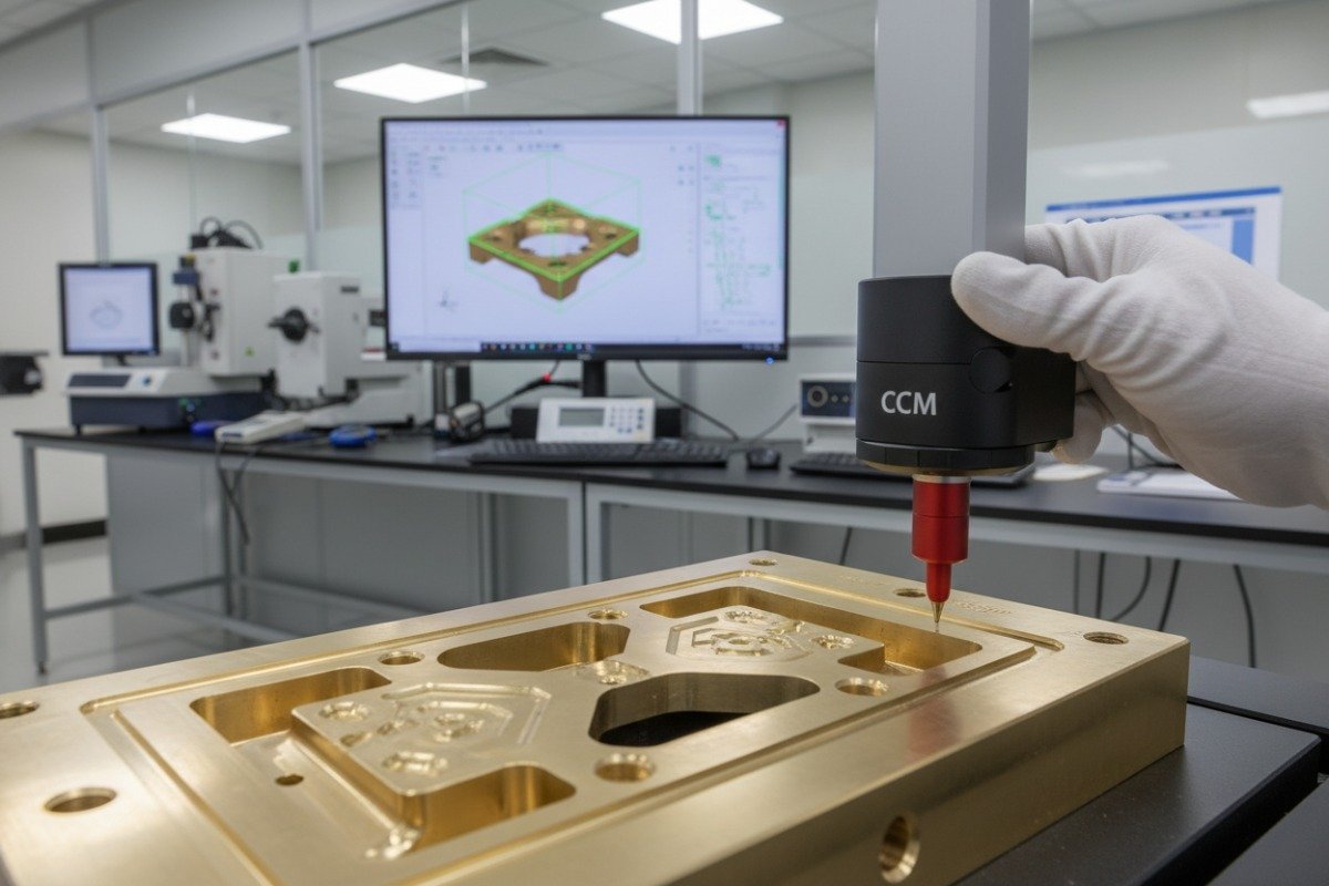 High precision probe in a quality control laboratory verifying strict manufacturing tolerance standards (ID#3)