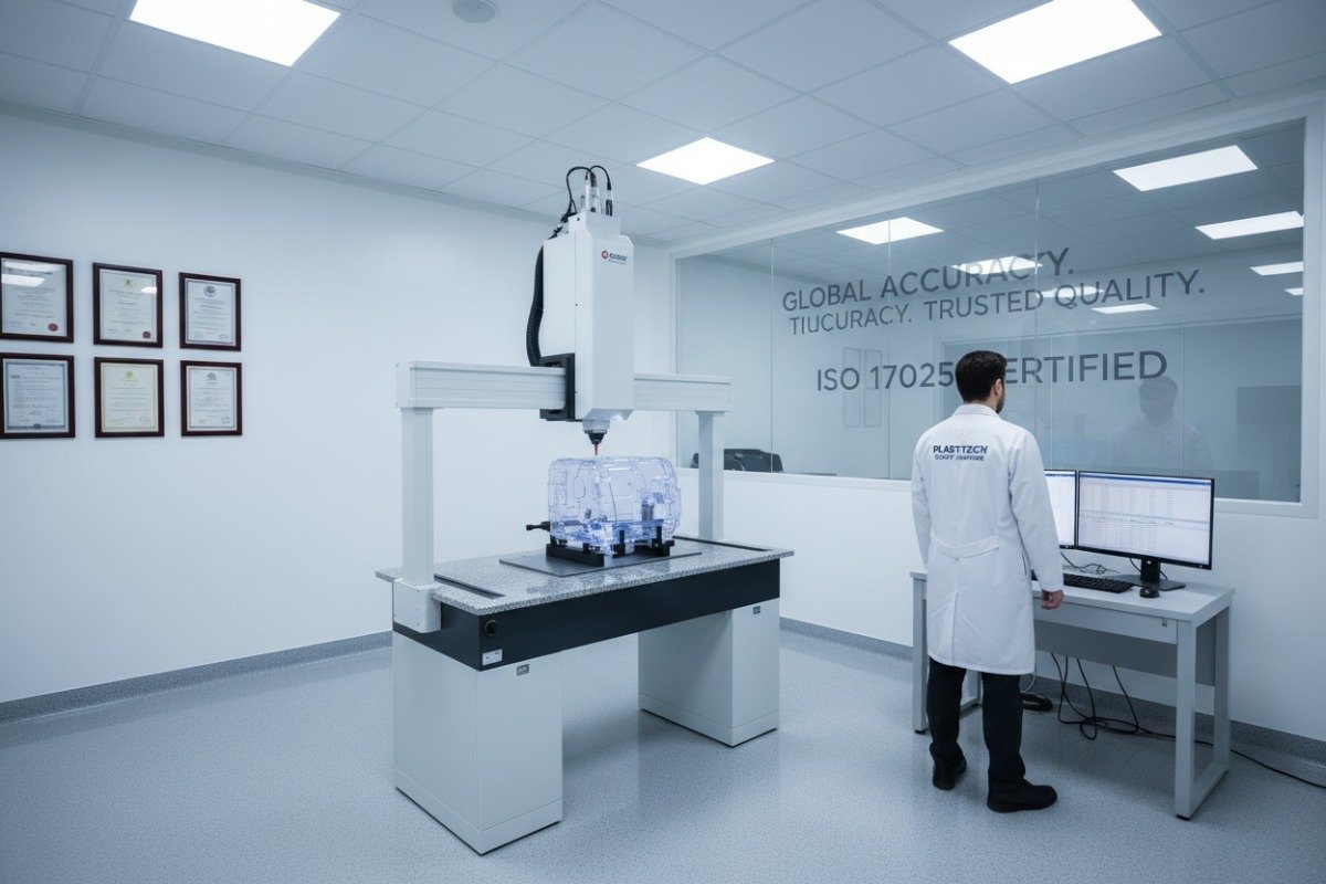 Coordinate Measuring Machine CMM used to verify tight-tolerance plastic part dimensions and quality (ID#4)