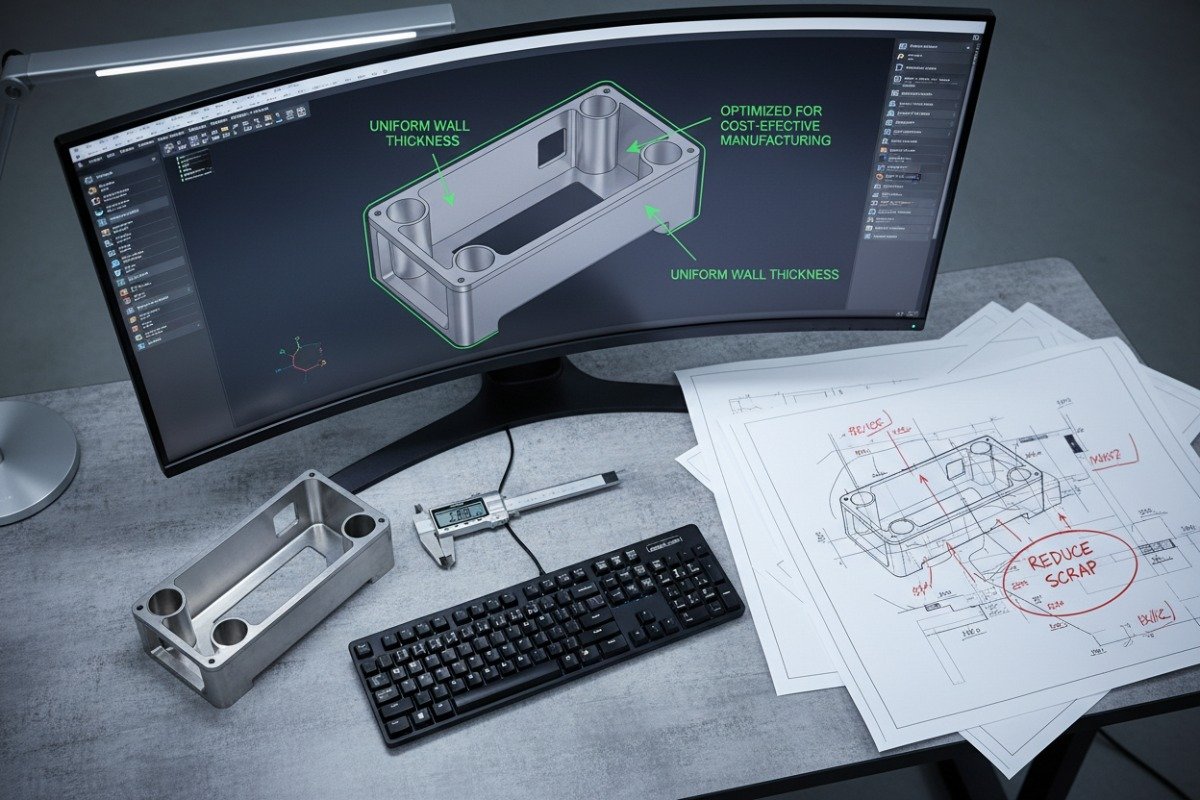 Engineer optimizing deep draw component designs to reduce material waste and production costs (ID#4)
