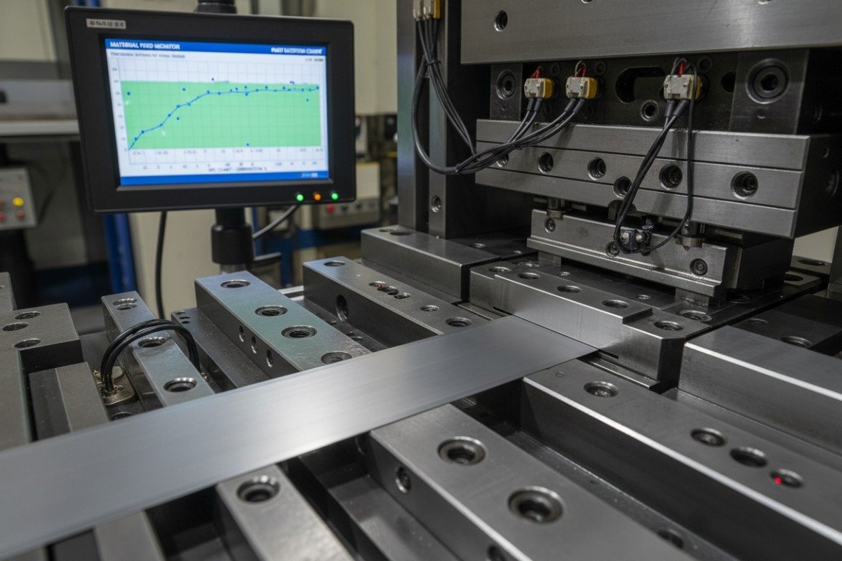 High-speed progressive stamping die with sensors ensuring consistent quality in high-volume production runs (ID#4)