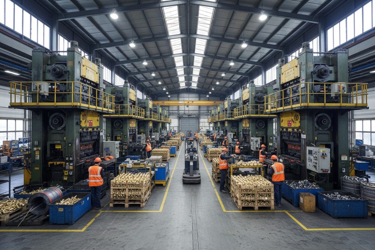 Scaling Production Volume Massive industrial metal stamping facility showing high-volume production capacity and scalability (ID#4)