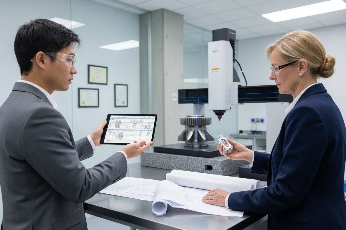 Representante técnico realizando una inspección profesional para verificar las capacidades técnicas y tolerancias del proveedor (ID#4)