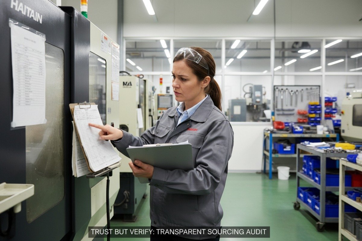 Professional agent checking maintenance clipboard to identify red flags when vetting manufacturing partners (ID#5)