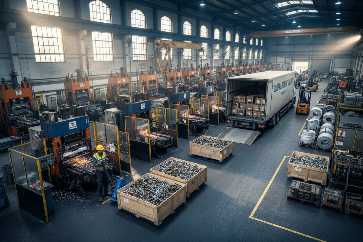 Large-scale industrial stamping factory floor demonstrating capacity to scale production for growing businesses (ID#5)