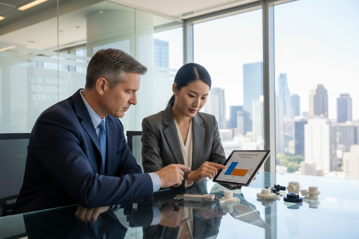 Business meeting discussing the cost implications of pushing for tighter production tolerances (ID#5)