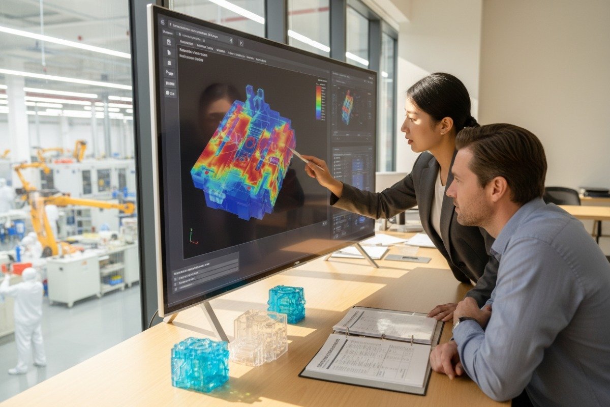 Verifying Supplier Technical Capabilities Technical digital consultation between engineers to verify LSR supplier capabilities and molding simulation (ID#5)